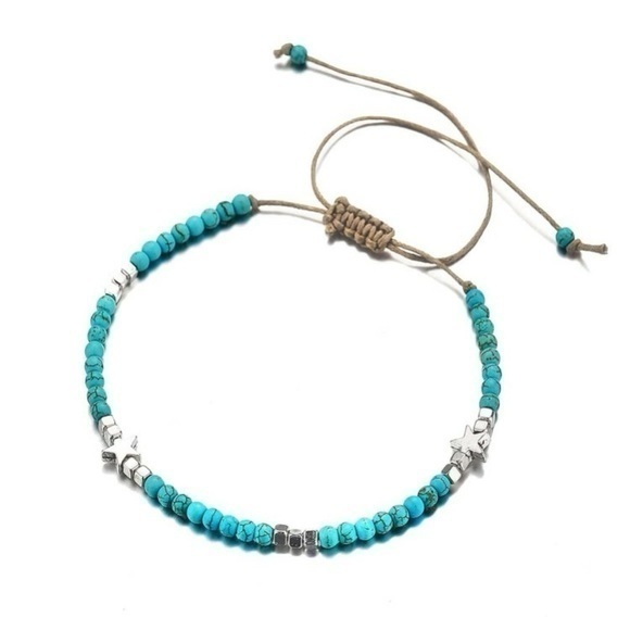 Star Beaded Anklet Hemp Adjustable Turquoise - Picture 5 of 10